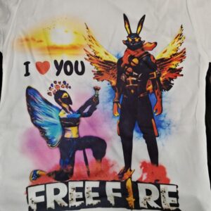 White Colour Free Fire Printed Kids Wear T Shirt Size 20