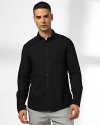 Netplay Men Slim Fit Cotton Black Shirt Size 44