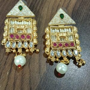Gold Finish Multi Color Earrings