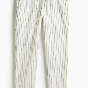H And M Regular Fit Linen Blend Trousers For Men White Size Eur M