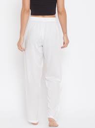 White Cotton Pyjamas Women Lounge Pants White Size S