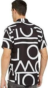 Mens Cotton Blend Printed Stitched Half Sleeve Shirt Color Black Size L