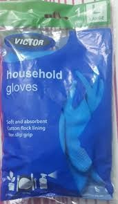 Flock Lined Blue Rubber Hand Gloves Industrial Size M Pack Of 2