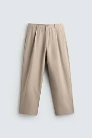 Zara Flowing Pleated Trousers Color Cream Size 44
