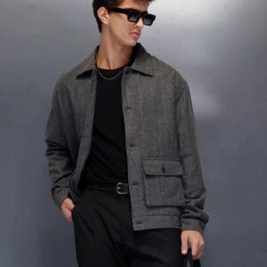 Wrogn Classic Grey Button Down Textured Jacket Grey Size L