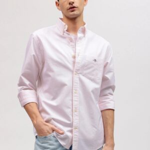 Gant Men Pink Striped Button Down Collar Full Sleeves Shirt Size L