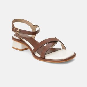Chemistry Brown And White Women Colourblocked Block Heel Sandals For Women Size 37
