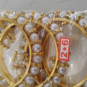 White Pearl Gold Plated Embellished Bangle Set Size 2. 6