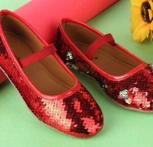 Boyz N Girlz Girls Embellished Slip On Mary Jane Flat Red And Golden Size 1