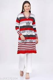 Attractive Woolen Printed Kurti For Daily Use In Winter Size Xl Multi