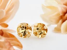 Yellow Gold Stud Earrings With Yellow Topaz Gemstones