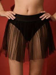 Tandul Jacquard Sheer Flared Mini Skirt Black For Women Size S