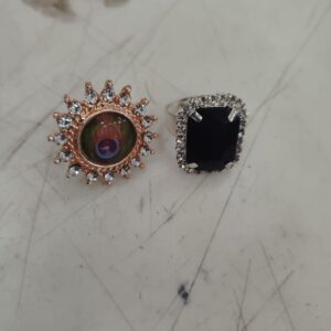 Black And Golden Round Adjustable Ring For Women Pack Of 2