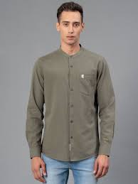 Red Tape Cotton Linen Shirt For Men Olive Size S