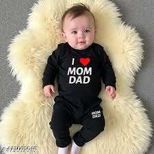 Black Color I Love Mom And Dad T Shirt Set Size 0 For Kids