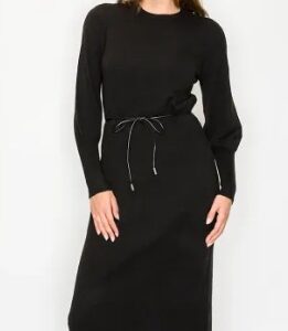 Zara Black Rib Knit Midi Dress With Belt For Women Size L