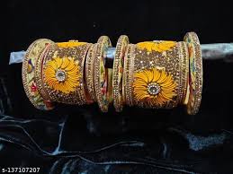 Yellow And Gold Work Chooda Set For Women Size 2. 6