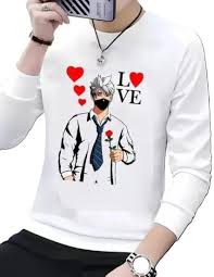 Men Typography Round Neck White T Shirt Full Sleeve Size M