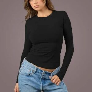 Women Black Color Full Sleeves Top Size M