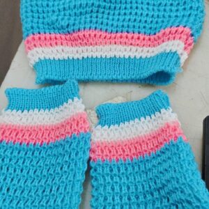 Sky Blue Baby Girls Handmade Woollen Socks With Cap