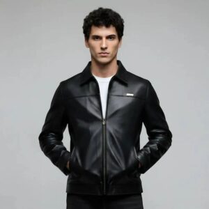 Overlays Black Miller Faux Leather Jacket For Men Size M