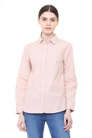 Sada Women Salmon Pink Hairy Linen Shirt Size S
