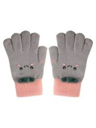 Warm Full Finger Gloves For Chilly Days For Age 0 To 4 Years Grey Pink