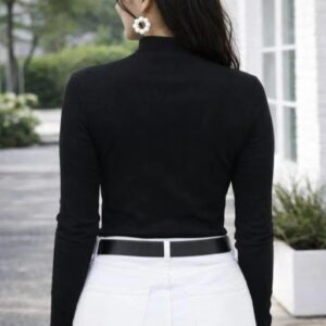 Women Black Color High Neck Full Sleeve Top Size M
