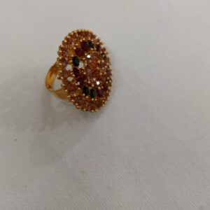 Gold Tone Round Brooch Adorned With Multi Colored Ring Women